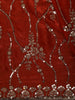 Rich Crimson Red Floral Vine Sequins Embroidered Design Crepe Silk Fancy Saree with Scalloped Border