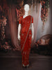 Rich Crimson Red Floral Vine Sequins Embroidered Design Crepe Silk Fancy Saree with Scalloped Border