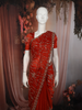 Rich Crimson Red Floral Vine Sequins Embroidered Design Crepe Silk Fancy Saree with Scalloped Border