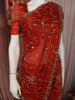 Rich Crimson Red Floral Vine Sequins Embroidered Design Crepe Silk Fancy Saree with Scalloped Border