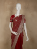 Rich Crimson Red Floral Zari Embroidered Design Georgette Designer Saree