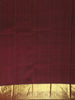 Rich Crimson Red Striped and Butta  Zari Woven Design Pure Kanchipuram Silk Saree with Contrast Zari Border
