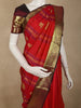 Rich Crimson Red Striped and Butta  Zari Woven Design Pure Kanchipuram Silk Saree with Contrast Zari Border