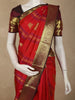 Rich Crimson Red Striped and Butta  Zari Woven Design Pure Kanchipuram Silk Saree with Contrast Zari Border