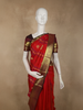 Rich Crimson Red Striped and Butta  Zari Woven Design Pure Kanchipuram Silk Saree with Contrast Zari Border