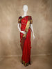 Rich Crimson Red Striped and Butta  Zari Woven Design Pure Kanchipuram Silk Saree with Contrast Zari Border