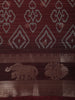 Rich Deep Maroon Geometric Ikat-Inspired Design Crepe Saree with Ornamental Zari Woven Border