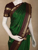 Rich Emerald Green Butta Zari Woven Design Pure Kanchipuram Silk Saree with Contrast Striped Border