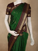 Rich Emerald Green Butta Zari Woven Design Pure Kanchipuram Silk Saree with Contrast Striped Border