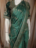 Rich Emerald Green Floral Vine Zari Woven Design Semi Banarasi Silk Saree with Designer Blouse