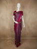 Rich Magenta Wine Striped Woven Design Kanchipuram Silk Saree with Peacock Zari Border