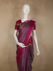 Rich Magenta Wine Striped Woven Design Kanchipuram Silk Saree with Peacock Zari Border