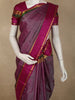 Rich Magenta Wine Striped Woven Design Kanchipuram Silk Saree with Peacock Zari Border