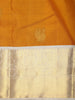 Rich Marigold Mustard Yellow Peacock Butta Zari Woven Design Pure Kanchipuram Silk Saree with Contrast Ivory Zari Border