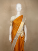 Rich Marigold Mustard Yellow Peacock Butta Zari Woven Design Pure Kanchipuram Silk Saree with Contrast Ivory Zari Border