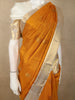 Rich Marigold Mustard Yellow Peacock Butta Zari Woven Design Pure Kanchipuram Silk Saree with Contrast Ivory Zari Border