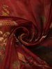 Rich Maroon Animal Motif Printed Design Organza Saree with Solid Border