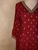 Rich Maroon Floral Butta Woven Design Banarasi Anarkali Salwar suit with Contrast Dupatta