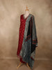 Rich Maroon Floral Butta Woven Design Banarasi Anarkali Salwar suit with Contrast Dupatta