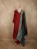 Rich Maroon Floral Butta Woven Design Banarasi Anarkali Salwar suit with Contrast Dupatta