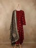 Rich Maroon Floral Zari Embroidered Design Banarasi Anarkali Salwar suit with Contrast Dupatta