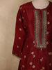 Rich Maroon Floral Zari Embroidered Design Banarasi Anarkali Salwar suit with Contrast Dupatta