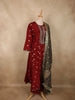 Rich Maroon Floral Zari Embroidered Design Banarasi Anarkali Salwar suit with Contrast Dupatta