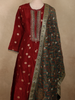 Rich Maroon Floral Zari Embroidered Design Banarasi Anarkali Salwar suit with Contrast Dupatta