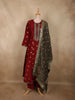 Rich Maroon Floral Zari Embroidered Design Banarasi Anarkali Salwar suit with Contrast Dupatta