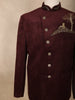 Rich Maroon Regal Tiger and Tree Embellished Design Velvet Men's Suit