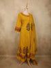 Rich Mustard Marigold Yellow Floral Thread Embroidered Design Cotton Palazzo Suit