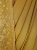 Rich Mustard Marigold Yellow Solid Design Crepe Ready To Wear Saree with Embroidered Cape