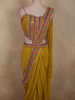 Rich Mustard Olive Yellow Solid Design Georgette Ready to Wear Draped Saree with Designer Blouse