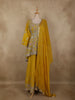 Rich Mustard Yellow Floral Embroidered Design Georgette Peplum Palazzo Suit with Choker Dupatta