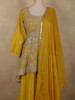 Rich Mustard Yellow Floral Embroidered Design Georgette Peplum Palazzo Suit with Choker Dupatta