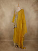 Rich Mustard Yellow Floral Embroidered Design Georgette Peplum Palazzo Suit with Choker Dupatta