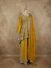 Rich Mustard Yellow Floral Embroidered Design Georgette Peplum Palazzo Suit with Choker Dupatta