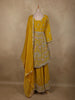 Rich Mustard Yellow Floral Embroidered Design Georgette Peplum Palazzo Suit with Choker Dupatta