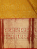 Rich Mustard Yellow Floral Zari Woven Design Pure Kanchipuram Silk Saree with Contrast Zari Paisley Border