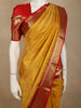 Rich Mustard Yellow Floral Zari Woven Design Pure Kanchipuram Silk Saree with Contrast Zari Paisley Border