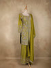 Rich Olive Green Floral Sequins and Beads Embroidered Design Georgette Palazzo Set with Dupatta