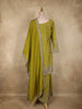 Rich Olive Green Floral Sequins and Beads Embroidered Design Georgette Palazzo Set with Dupatta