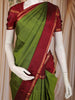 Rich Olive Green Mini Checked Woven Design Kanchipuram Silk Saree with Solid Border