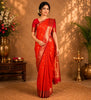 Rich  Orange  Paisley Butta Woven Design Pure Kanchipuram Silk Saree with Contrast Border