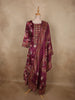 Rich Plum Wine Floral Printed Design Crepe Sharara Salwar Suit with Dupatta
