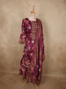 Rich Plum Wine Floral Printed Design Crepe Sharara Salwar Suit with Dupatta