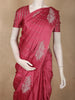 Rich Rosewood Pink Striped Zari Woven Design Semi Banarasi Saree with Animal Motif Border