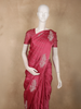 Rich Rosewood Pink Striped Zari Woven Design Semi Banarasi Saree with Animal Motif Border