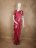 Rich Rosewood Pink Striped Zari Woven Design Semi Banarasi Saree with Animal Motif Border