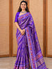 Rich Royal Blue Floral and Paisley Zari Woven Design Pure Kanchipuram Silk Saree with Multicolor Geometric Patola Inspired Woven Border